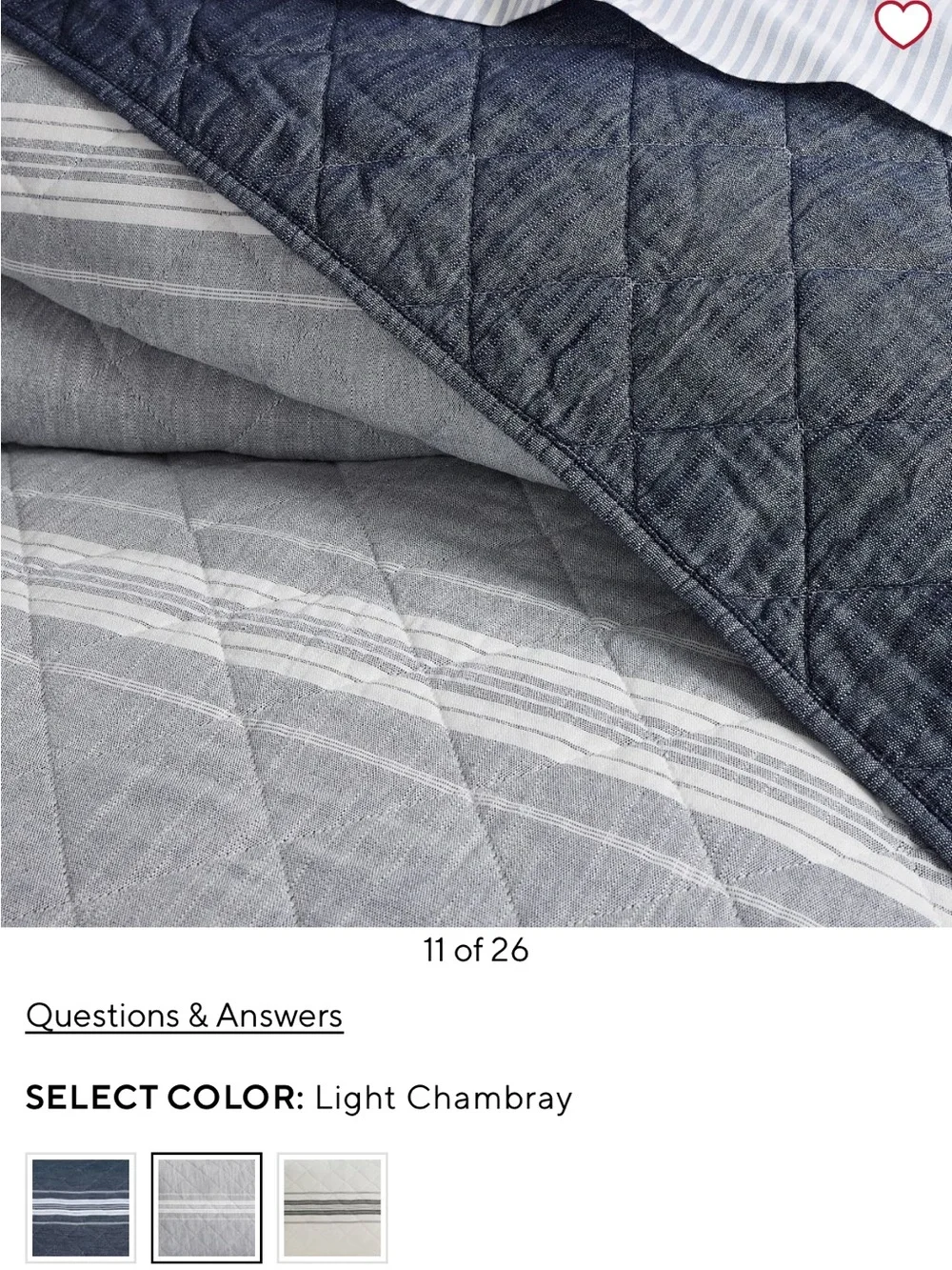 Pottery Barn Teen Winward Stripe Light Chambray Quilt &standard sham Twin XL Bed